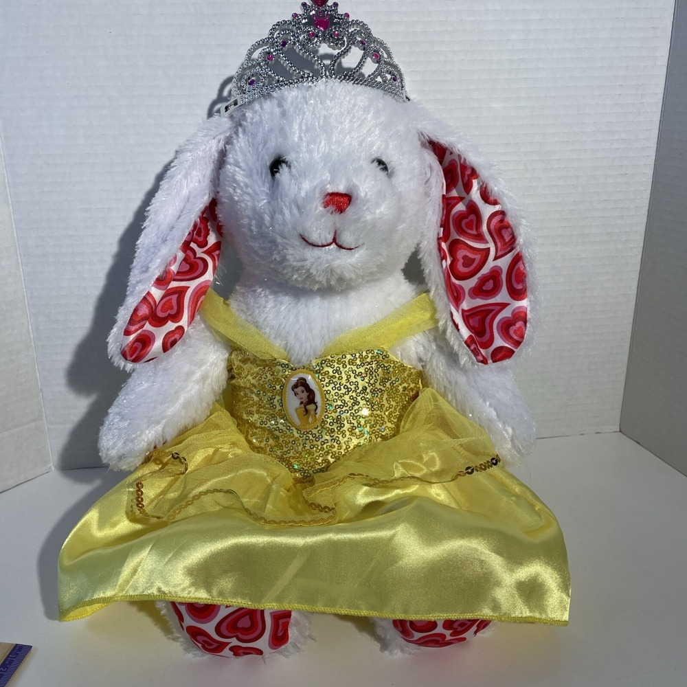 Build a Bear BAB Heart Pawlette Rabbit 16" White Sparkle Bunny With Disney Dress